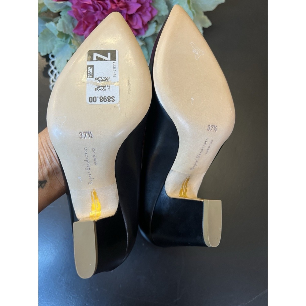 Rupert Sanderson Black Leather Pointed Toe Heels Sz 37.5 Made In Italy‎ USA Sz 7 - Picture 15 of 16